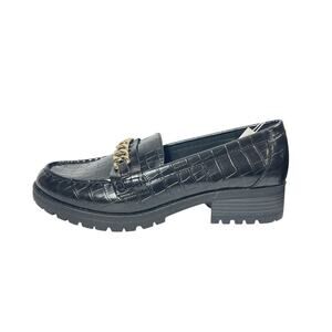 Old Navy Black Faux Leather Crocodile Chain Chunky Platform Loafers Shoes Sz 11